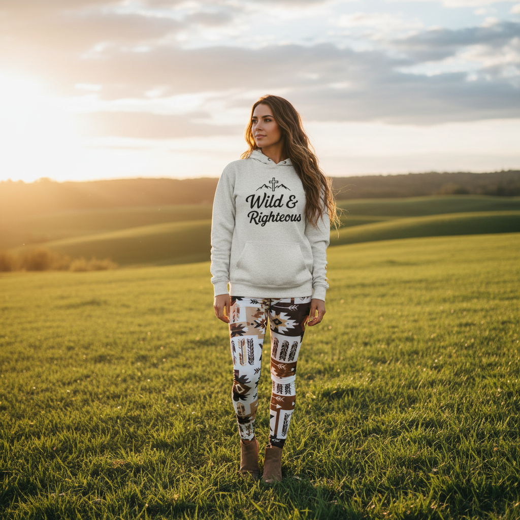Couple golfing in White Legacy Apparel - Heritage Quarter-Zip with Stockman Trucker Cap and Oath Hoodie on golf course at sunrise