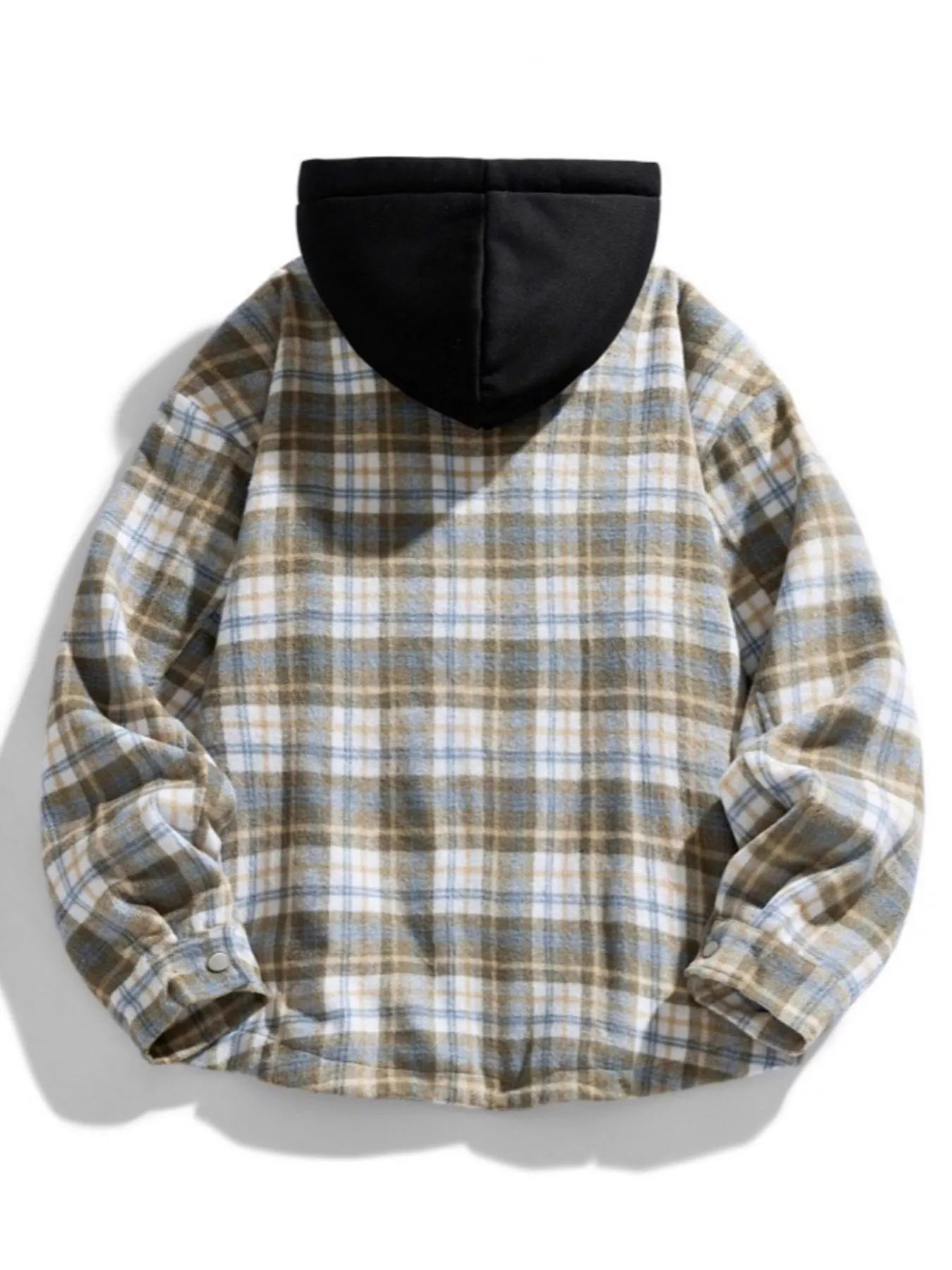 Men's Plus Size Drawstring Hooded Plaid Shirt Jacket