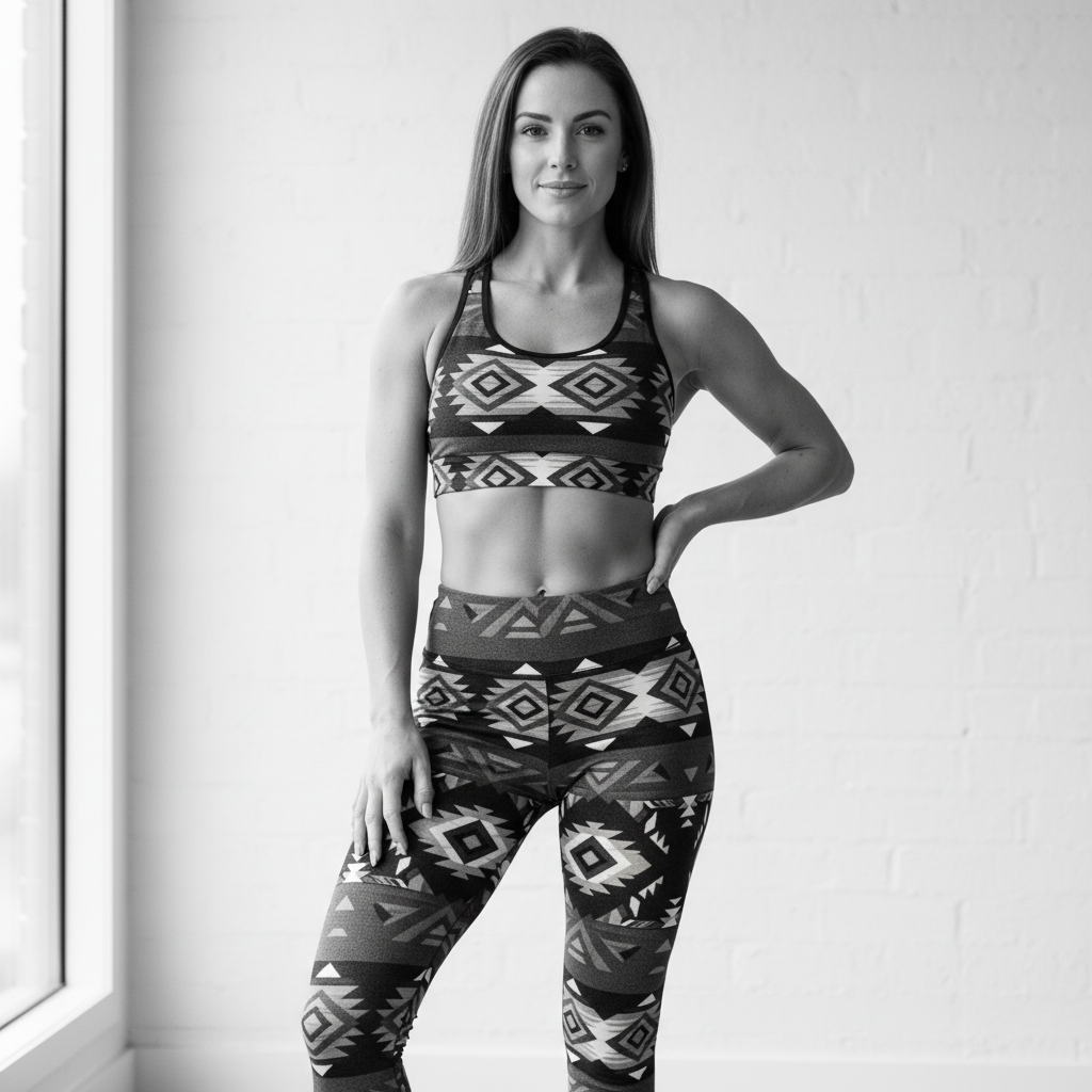 Activewear profile 2 - Woman standing confidently B&W