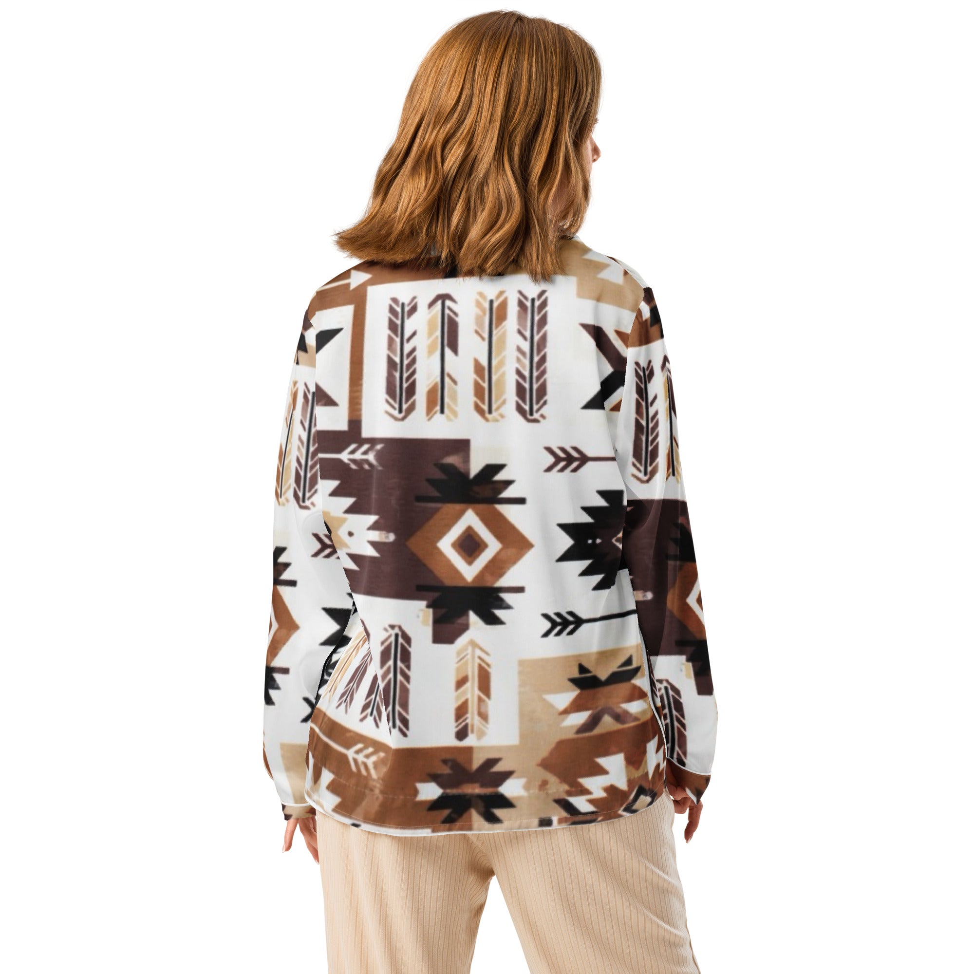 Women's Southwestern Pajama Top - Long Sleeve Silky Sleepwear | Western Heritage Print