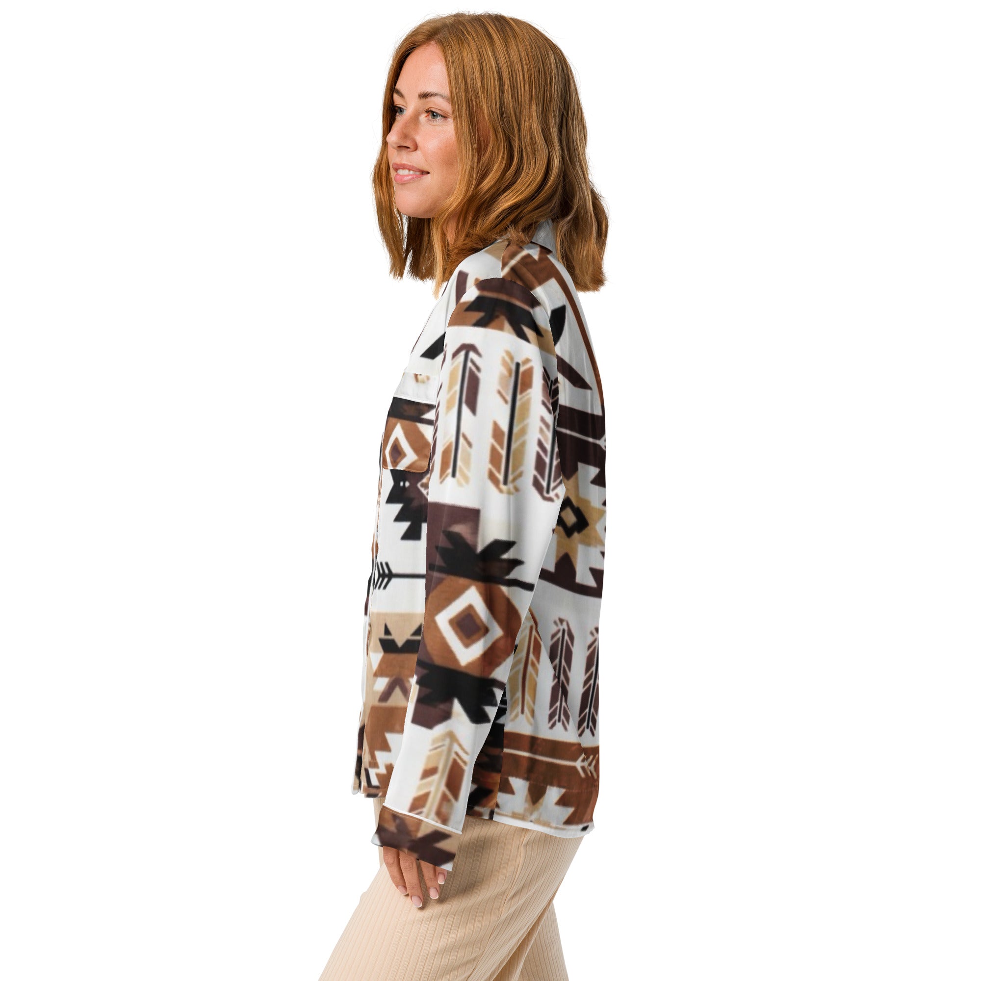 Women's Southwestern Pajama Top - Long Sleeve Silky Sleepwear | Western Heritage Print