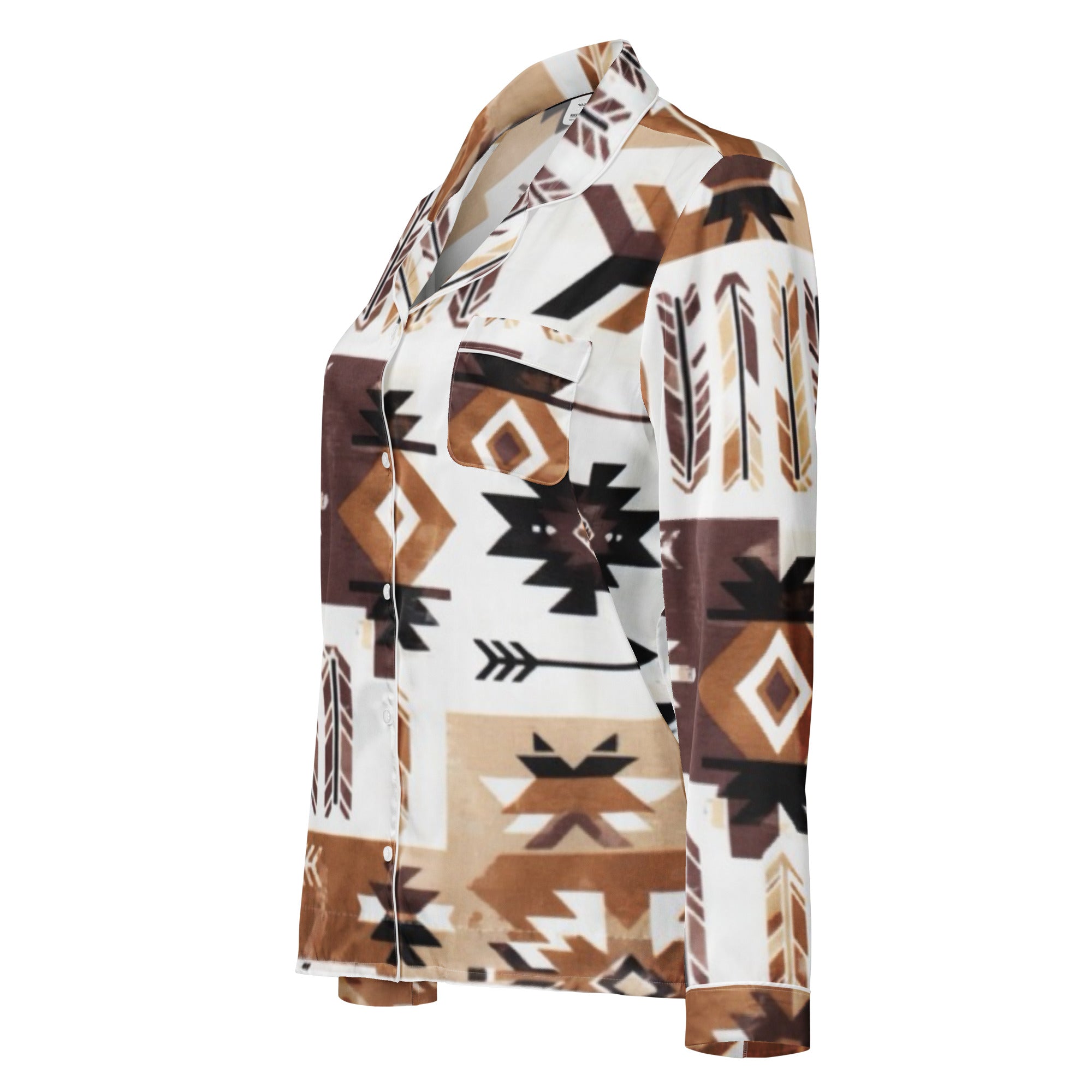 Women's Southwestern Pajama Top - Long Sleeve Silky Sleepwear | Western Heritage Print