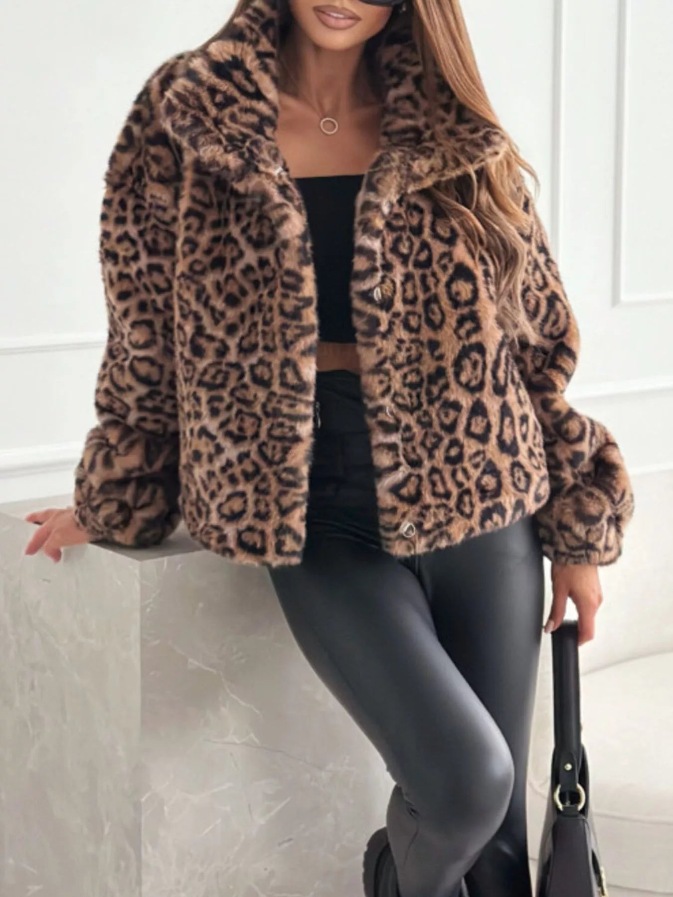 Leopard Faux Fur Cropped Jacket