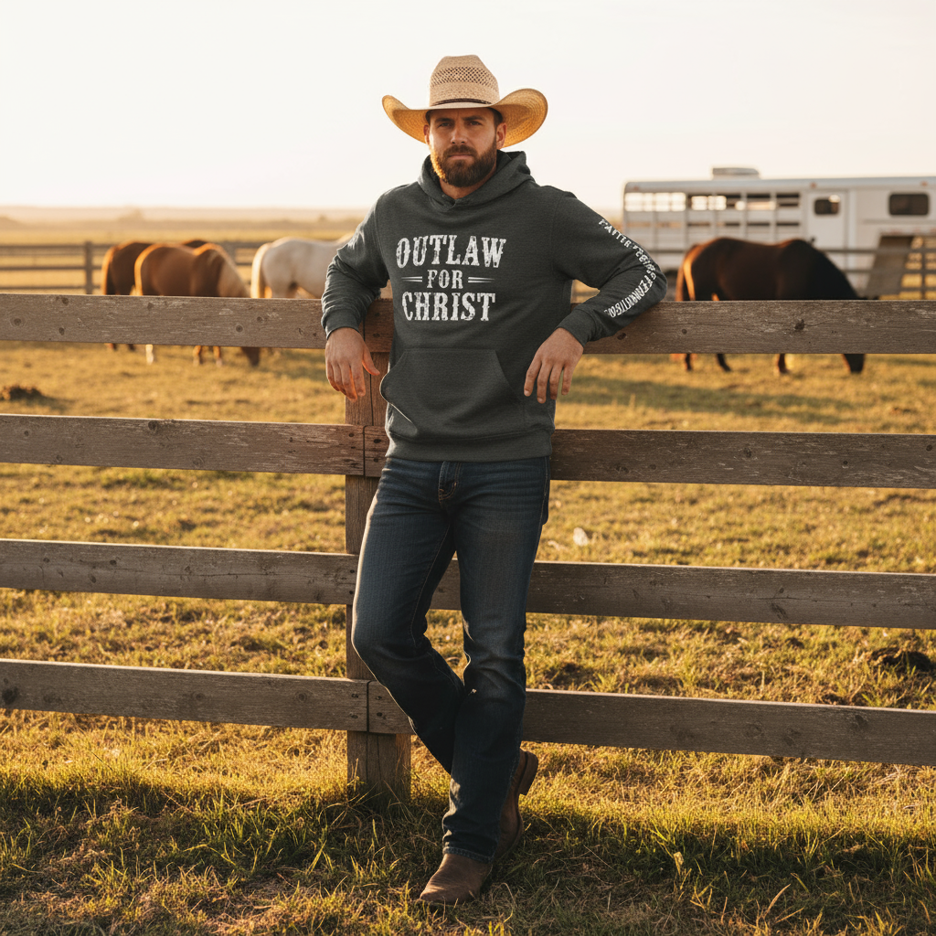 OUTLAW FOR CHRIST Hoodie - Ranch Fence