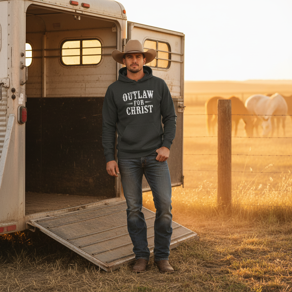 OUTLAW FOR CHRIST Hoodie - Ranch Setting