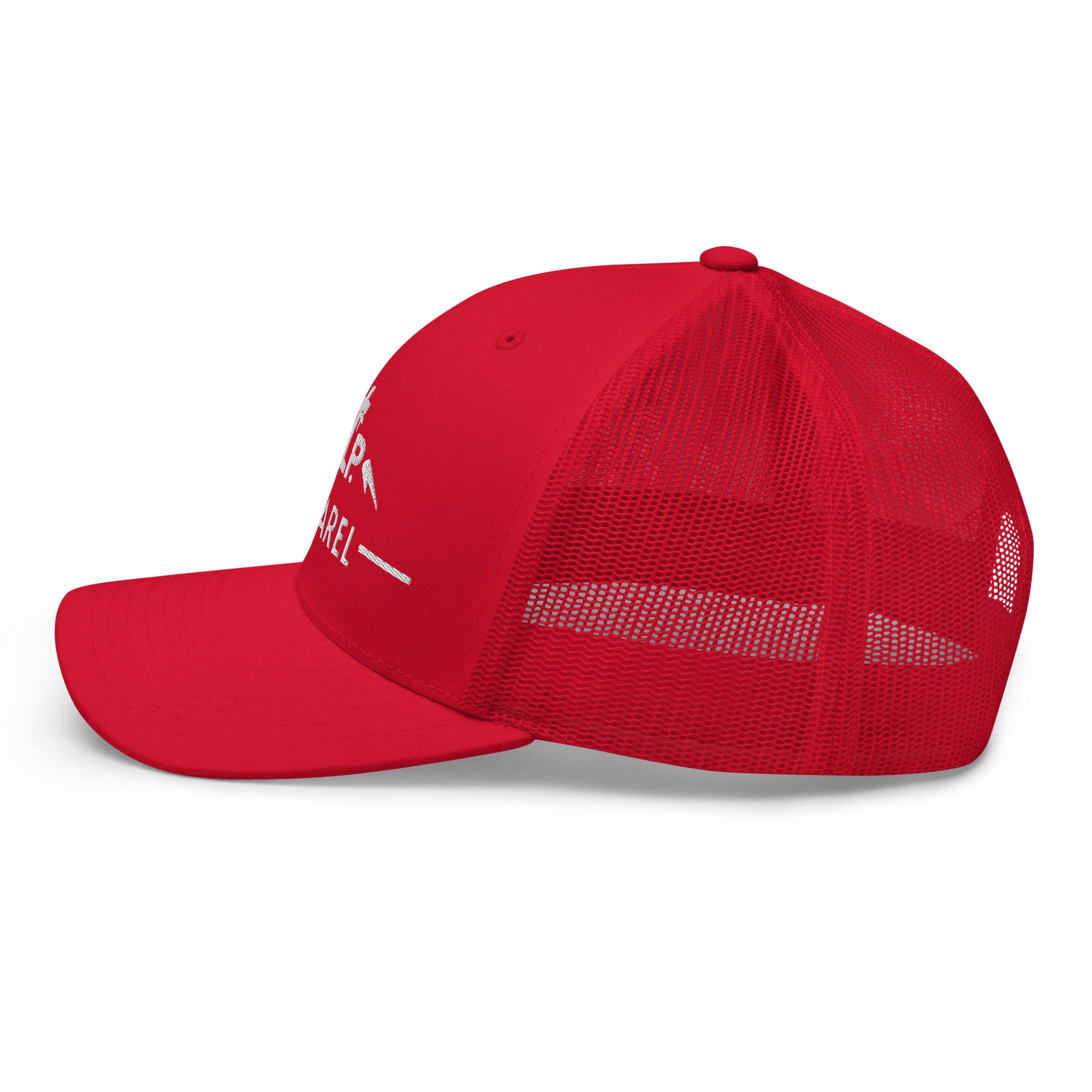 Red cap with mesh back on a white background