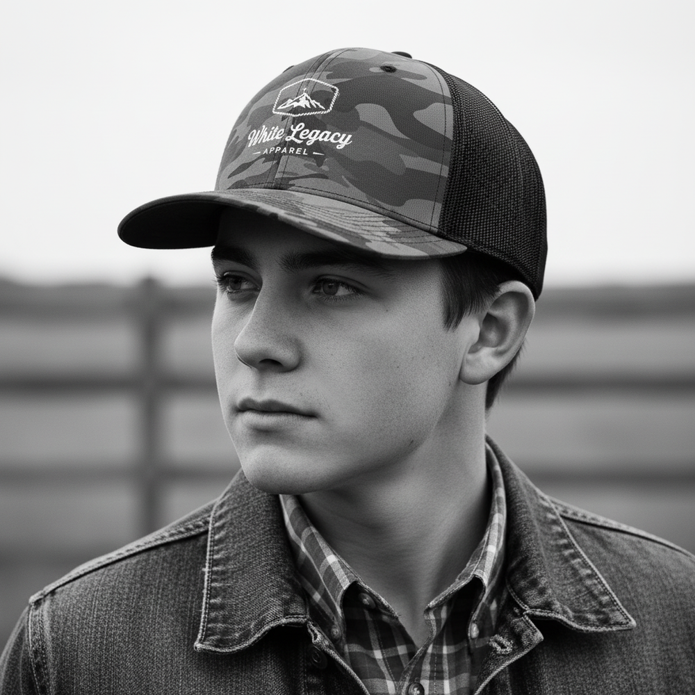 White Legacy Camo Hat B&W